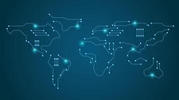 Abstract digital world map made of circuit lines representing global technology and communication networks vector