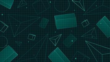 Futuristic geometric background featuring transparent 3D shapes and grid lines ideal for digital design science and tech concepts vector