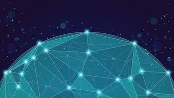 A futuristic globe with glowing points connected by lines floats against a dark space background, conveying global connectivity for creative, tech, science, or business projects. vector