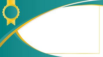 Elegant certificate background with a green and gold ribbon motif, a medal badge accent, and a white center for text. Ideal for awards, diplomas, invitations, and presentations. vector