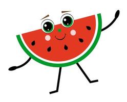 Watermelon with arms and legs on a white background. A piece of watermelon with a face vector