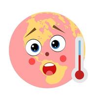 A planet with a thermometer and a face on a white background. Global warming, environmental problems vector