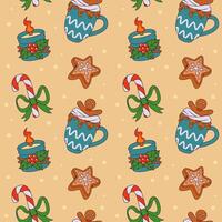 Seamless Christmas Pattern with Hot Cocoa and Candy Canes vector