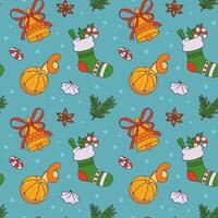 Seamless Christmas Pattern with Stockings and Oranges vector
