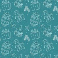 Seamless Christmas Line Art Pattern with Cocoa and Gifts vector