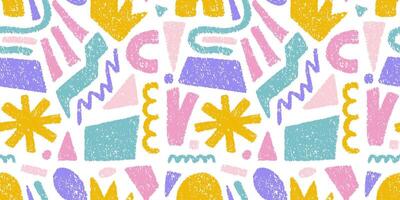 Hand drawn of colorful crayon abstract shapes. seamless pattern of contemporary texture figure in doodle style. Design elements perfect for banner, print, decor vector