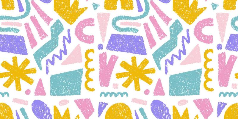 Hand drawn of colorful crayon abstract shapes. seamless pattern of contemporary texture figure in doodle style. Design elements perfect for banner, print, decor