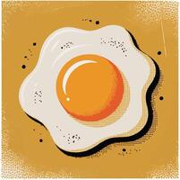 A delicious illustration of a fried egg in a retro style on a textured yellow background vector