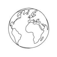 Earth Globe Line Drawing. World map Globe in Retro Style Drawing. Earth Globe Sketch. Hand Drawn Illustration Blue Planet icon. Earth's Continents and Oceans vector