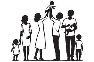 Silhouette of Large Extended Family Raising Baby Celebration and Unity vector