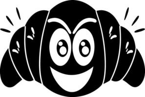 Happy croissant character with big eyes and smile, expressing joy and delight vector
