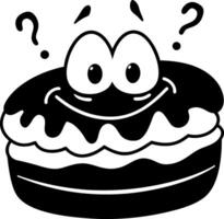 Happy cartoon dessert with smiling face and question marks, evoking curiosity and joy vector