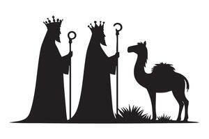 Three Wise Men and Camel Silhouette Illustration Celebrate Nativity vector