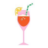 hand-drawn cocktail with a straw and lemon in a flat style is isolated vector