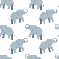 Elephants in flat style seamless pattern on white background vector