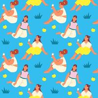 Seamless pattern with people resting on a picnic vector