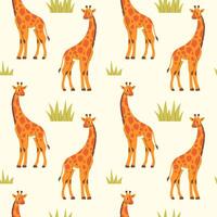 Giraffes in flat style on light background seamless pattern vector