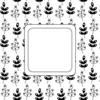 Ornament leafy branches Square frame template. graphic line illustration. Black and white Trendy print on fabric. Fresh plant sprouting stems background template. Forest ornament. vector