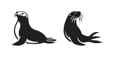 Wildlife seal illustrations in silhouette vector