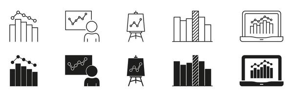 Bar Chart Graph Presentation Icon Set. Data Analysis, Business Reporting, And Statistical Visualization Symbol Collection. Financial And Market Trends. Isolated Illustration vector