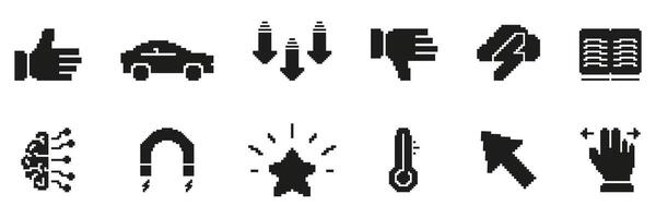 Retro Pixel Art Icon Set. Diverse Symbol Collection For Communication, Technology, And Navigation. Isolated Illustration vector