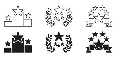 Award And Achievement Icons Line And Solid Icon Set. Recognition, Excellence, And Success Symbol Collection. Includes Podium, Laurel Wreath, And Star Elements. Isolated Illustration vector