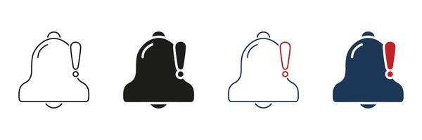 Notification Bell With Exclamation Mark Line And Solid Icon Set. Alert And Warning Signal Outline And Silhouette Symbol Collection. Urgent Message And Reminder Indicator. Isolated Illustration vector