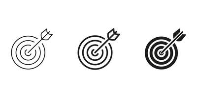 Target With Arrow Line And Solid Icon Set. Precision, Accuracy, And Goal Achievement Symbol Collection. Business Success And Strategic Planning Representation. Isolated Illustration vector