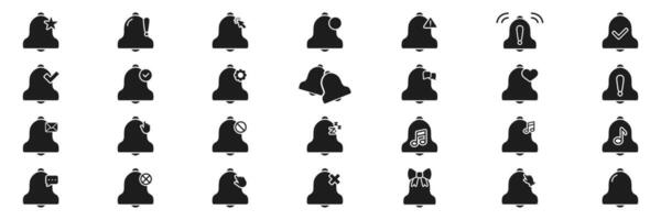 Notification Bell Solid Icon Set. Alerts, Reminders, Message Notifications Silhouette Symbol Collection. Isolated Illustration vector