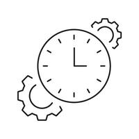 Clock With Gears Line Icon. Time Management, Efficiency, And Productivity Optimization Outline Symbol. Workflow Automation And Process Improvement. Editable Stroke. Isolated Illustration vector