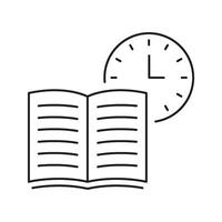 Open Book With Clock Line Icon. Time Management, Study Scheduling, And Reading Planning Outline Symbol. Educational Efficiency. Editable Stroke. Isolated Illustration vector