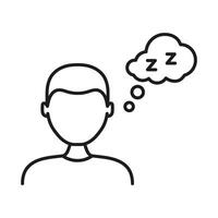 Person Thinking About Sleep Line Icon. Rest, Relaxation, And Dreaming Outline Symbol. Sleepy Thoughts And Mental Fatigue Representation. Editable Stroke. Isolated Illustration vector