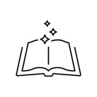 Open Book With Sparkles Line Icon. Knowledge, Imagination, And Magic Of Reading Outline Symbol. Educational Inspiration And Creativity. Editable Stroke. Isolated Illustration vector