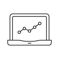 Laptop With Graph Line Icon. Data Analysis, Business Growth, And Performance Tracking Outline Symbol. Financial Insights And Market Trends. Editable Stroke. Isolated Illustration vector