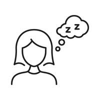 Person Thinking About Sleep Line Icon. Rest, Relaxation, And Dreaming Concept Outline Symbol. Sleepy Thoughts And Fatigue Representation. Editable Stroke. Isolated Illustration vector
