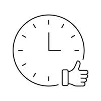 Clock With Thumbs Up Line Icon. Time Management, Punctuality, And Approval Symbol. Efficient Scheduling And Positive Feedback. Editable Stroke. Isolated Illustration vector