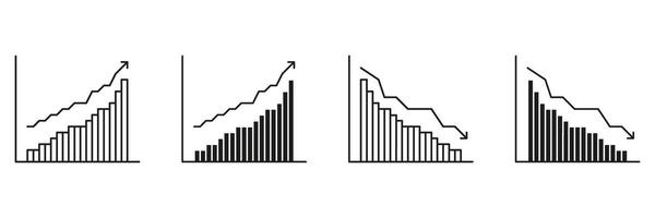Bar Chart Growth And Decline Line And Solid Icon Set. Financial Performance, Economic Trends, Business Analysis Symbol Collection. Data Visualization And Market Trends. Isolated Illustration vector