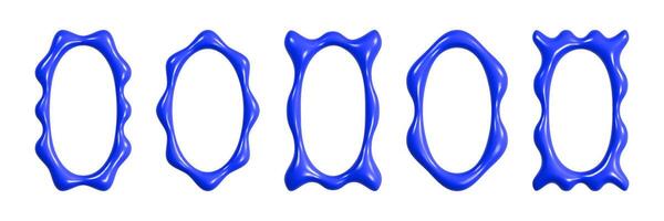 Wavy 3D frames with glossy, reflective texture arranged in a sequence showcasing unique shapes and designs for creative projects and design inspiration vector