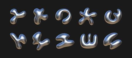 A composition of complex, fluid forms with a shiny metallic surface, arranged artistically to showcase the interplay of light and reflection. Ideal for design inspiration. vector