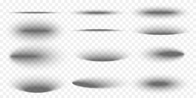 Set of oval packing box shadow effects. Different realistic soft grey shapes. Elliptic package shades. realistic illustration vector
