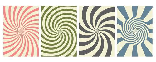 Set of retro backgrounds in style of 60s, 80s, 70s. Groovy arts. Abstract Trendy card with rays of sun, circles, lines. illustration for advertising, banners, invitation vector