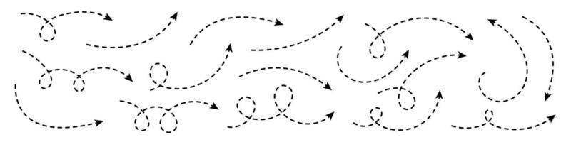 Set of dashed curved arrows. Collection of arrows. vector