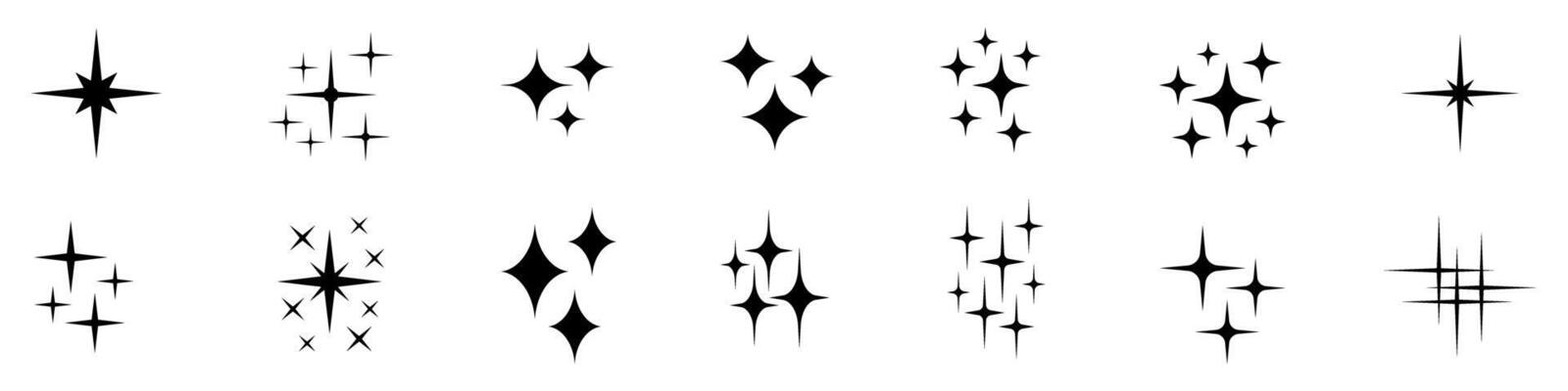 Shine icons set. Star icons. Twinkling stars.