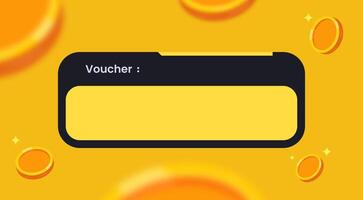 Voucher Input UI with Coins and Yellow Theme. Game Reward Voucher Entry Interface Design. Yellow Coin Bonus Voucher Graphic Template vector