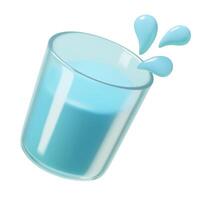 Drinking water glass 3d icon with splash isolated on white background vector