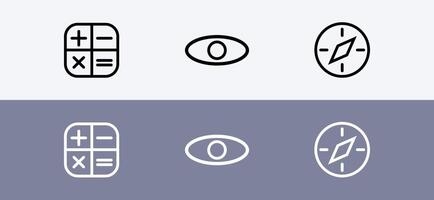 Basic icon pack - calculator, visibility and navigation icon vector