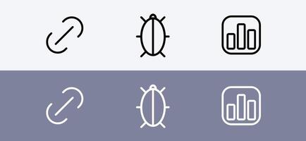Basic icon pack - link, bug and dashboard icon vector