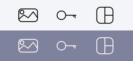 Basic icon pack - gallery, key and layout icon vector