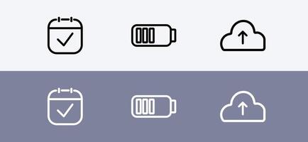 Basic icon pack - calendar , battery and cloud upload icon vector