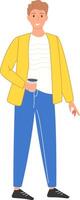 Man dressed in style with a coffee in his hands . illustration vector